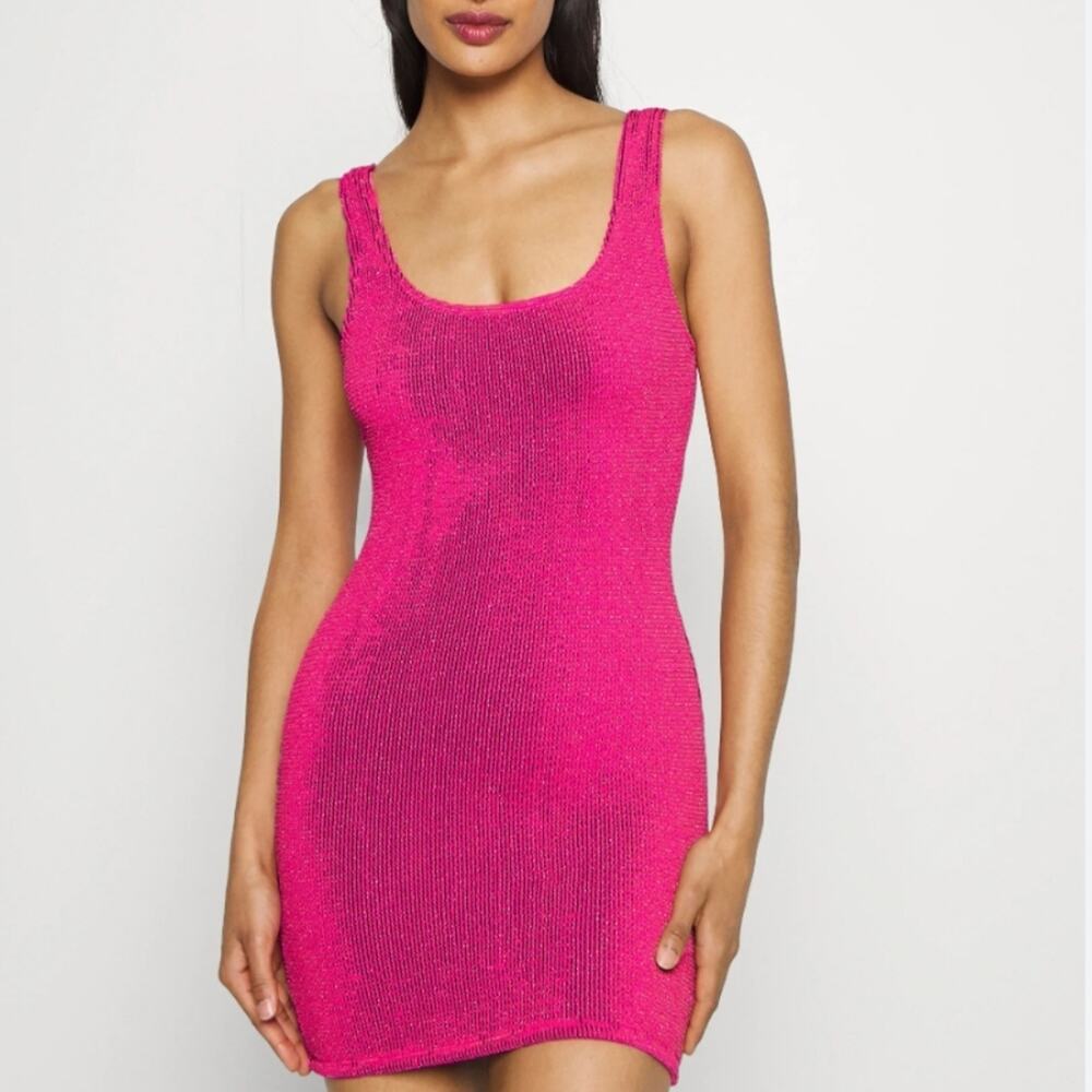 Good American Always Fit Sculpt Mini Dress NWT Fuchsia Pink Ribbed Size 00 0 XS - Picture 12 of 13